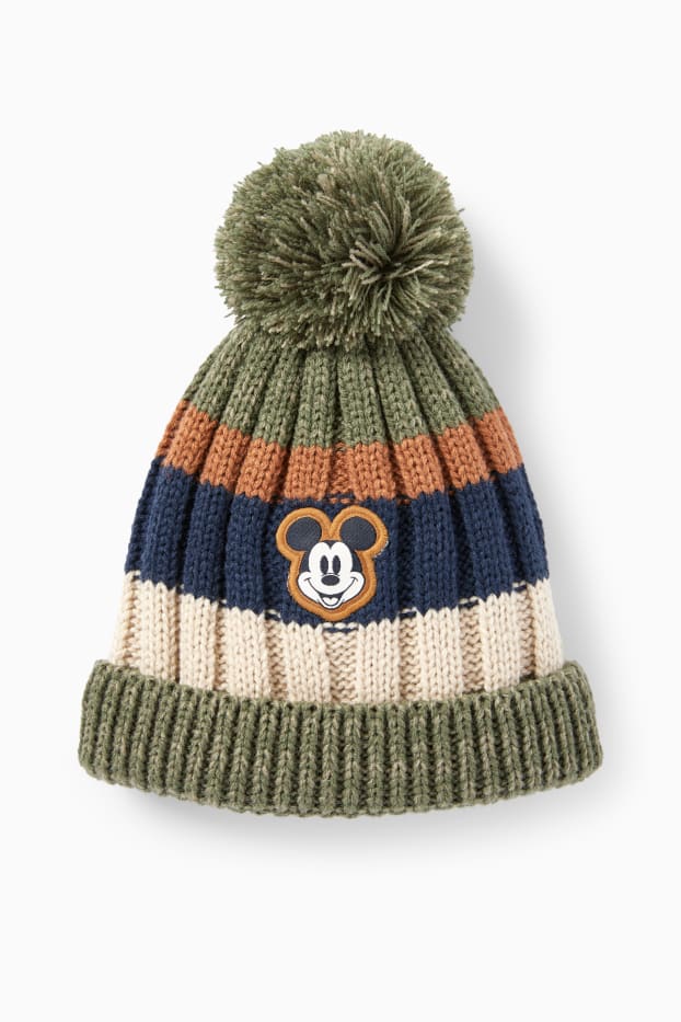 Baby: jongens - Mickey Mouse - gebreide babymuts - gestreept - donkergroen
