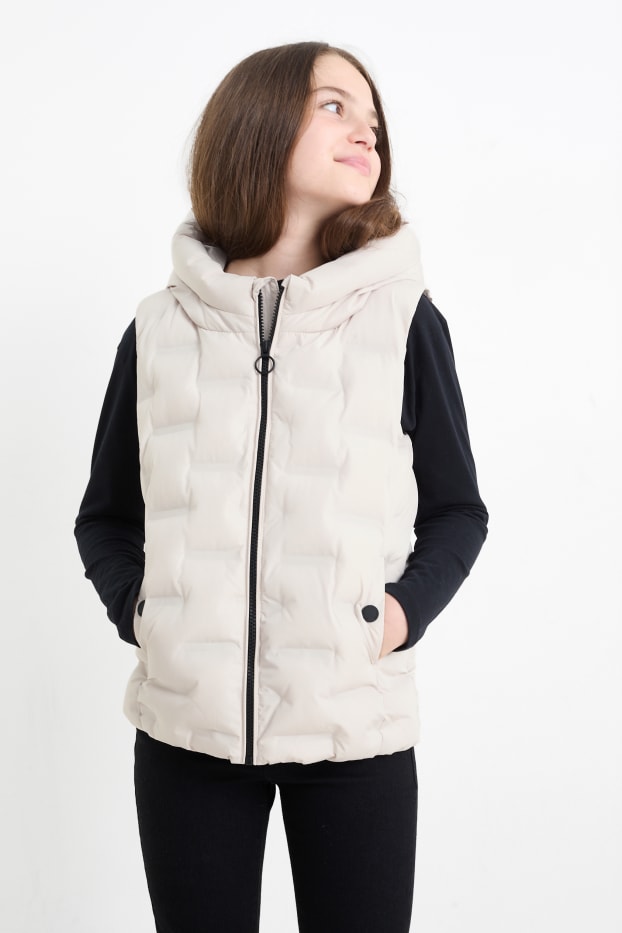 Bambine - Gilet trapuntato con cappuccio - impermeabile - beige chiaro