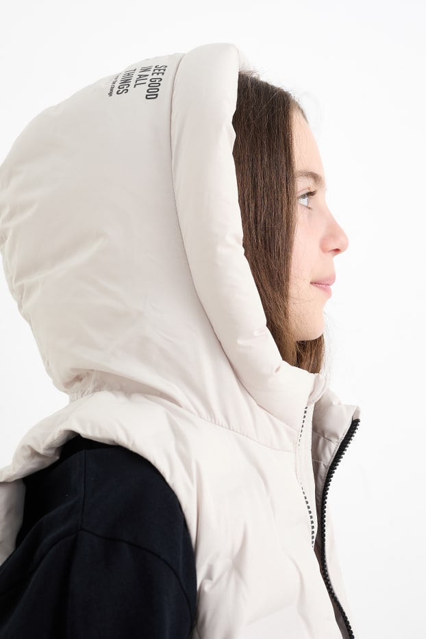 Bambine - Gilet trapuntato con cappuccio - impermeabile - beige chiaro
