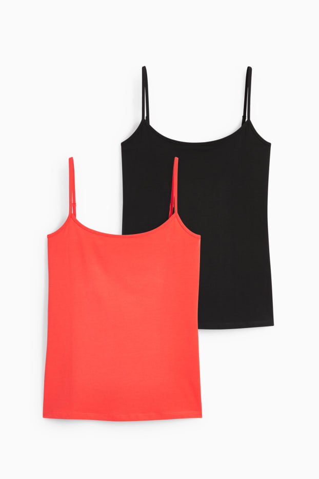 Damen - Multipack 2er - Basic-Top - rot / schwarz