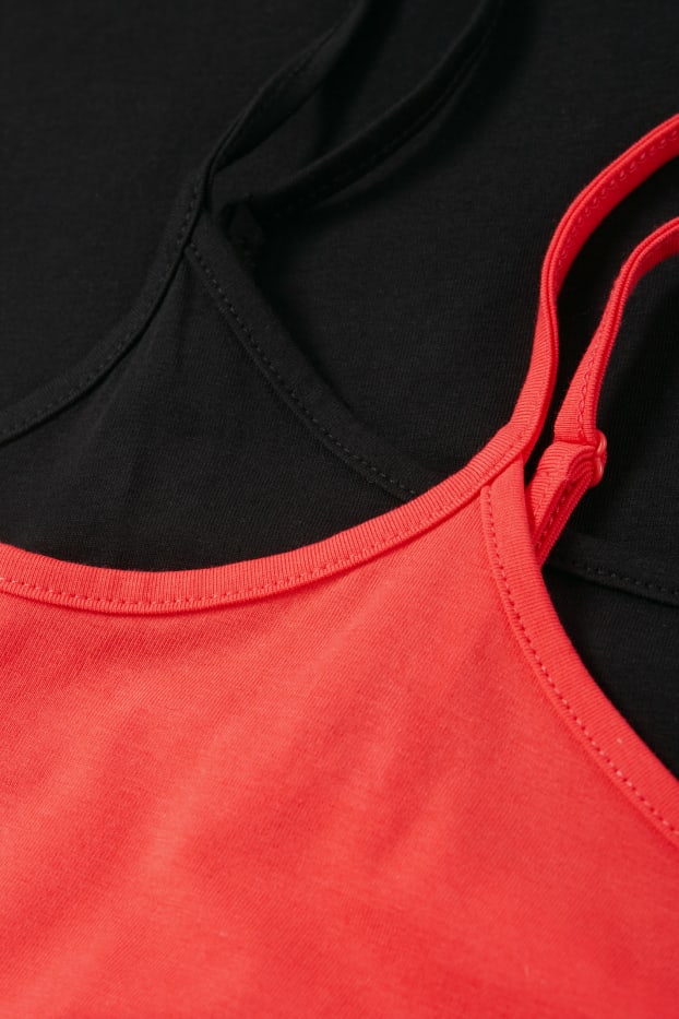 Damen - Multipack 2er - Basic-Top - rot / schwarz