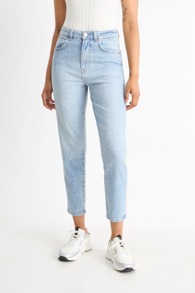 Femmes - Mom jean - high waist - à motif - jean bleu clair