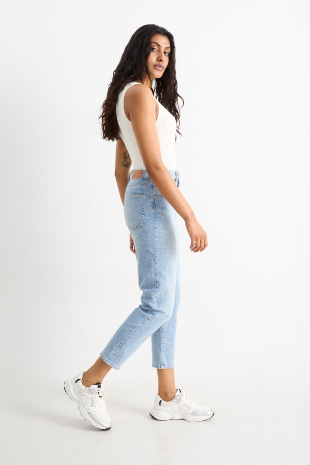 Femmes - Mom jean - high waist - à motif - jean bleu clair