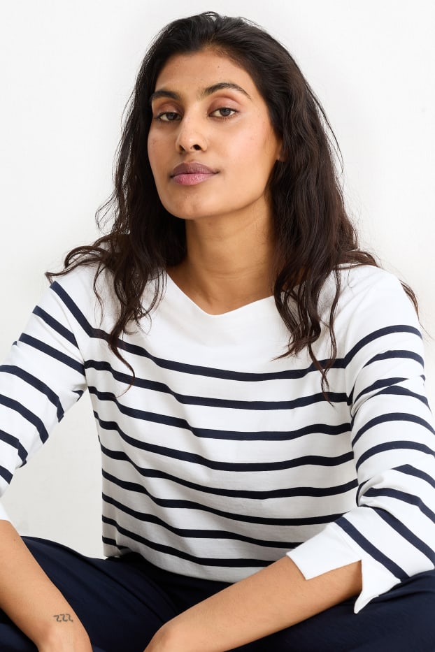 Women - Long sleeve top - striped - blue / white