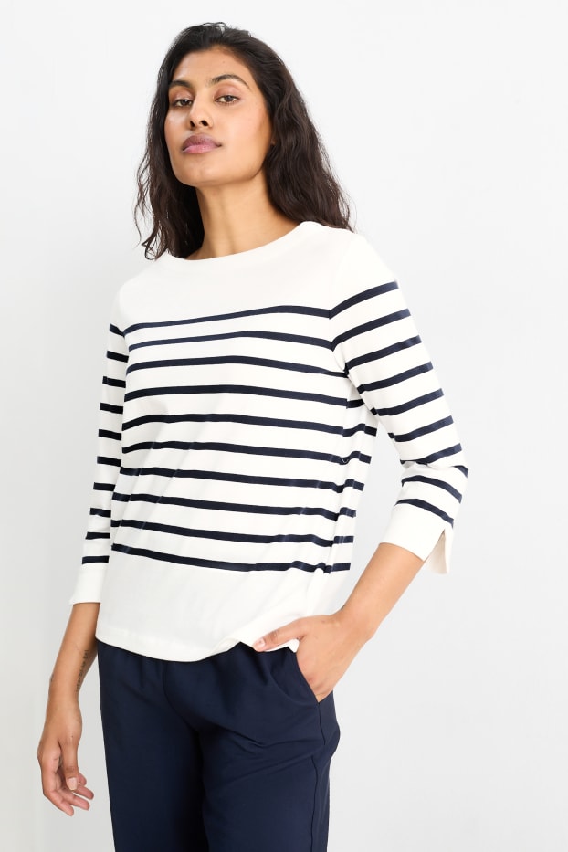 Women - Long sleeve top - striped - blue / white