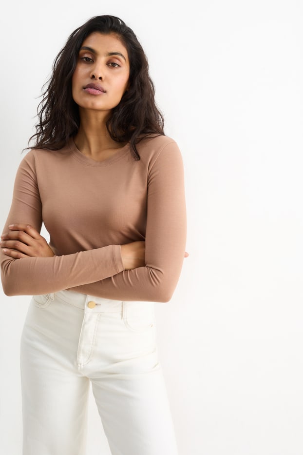 Donna - Maglia a maniche lunghe basic - marrone