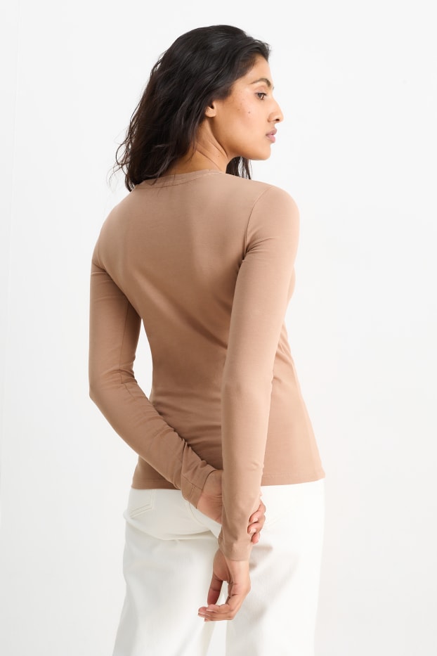 Donna - Maglia a maniche lunghe basic - marrone