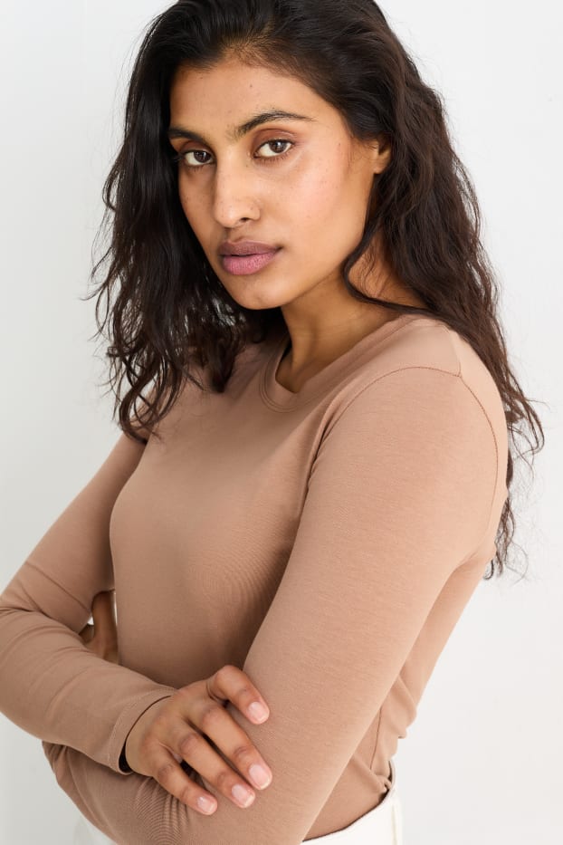 Donna - Maglia a maniche lunghe basic - marrone