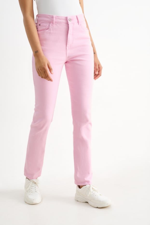 Kobiety - Spodnie materiałowe - wysoki stan - slim fit - jasnoróżowy
