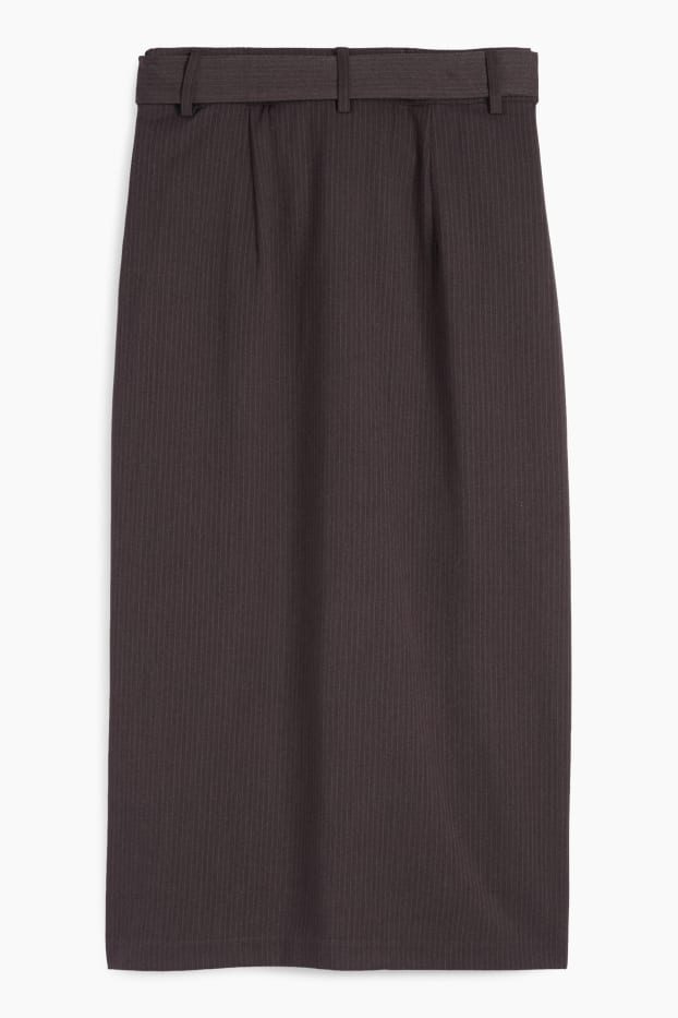 Femmes - Jupe crayon avec ceinture - rayures fines - gris foncé