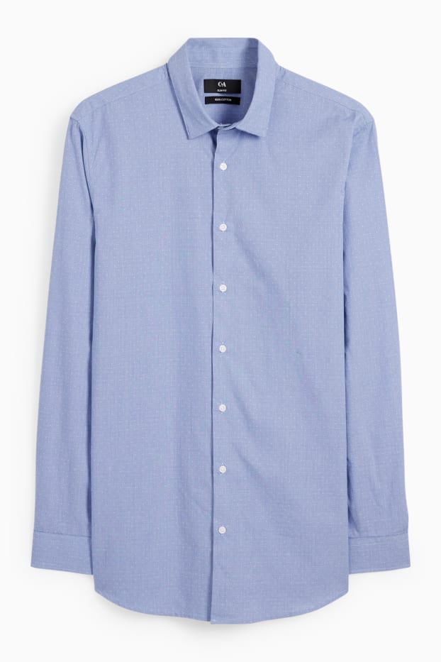 Hommes - Chemise de bureau - slim fit - col Kent - à pois - bleu