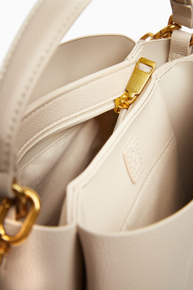 Dames - Schoudertas met afneembare draagriem - imitatieleer - beige