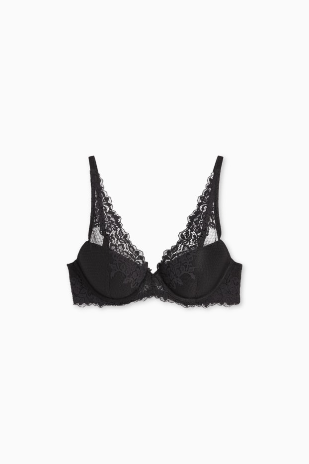 Femei - Sutien cu armătură - PLUNGE - vătuit - negru