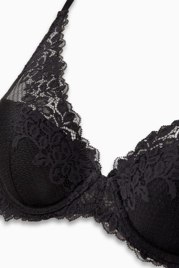 Femei - Sutien cu armătură - PLUNGE - vătuit - negru