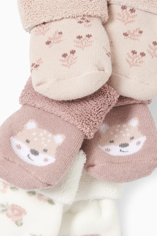 Baby Mädchen - Multipack 3er - Fuchs - Erstlings-Socken mit Motiv - cremeweiss