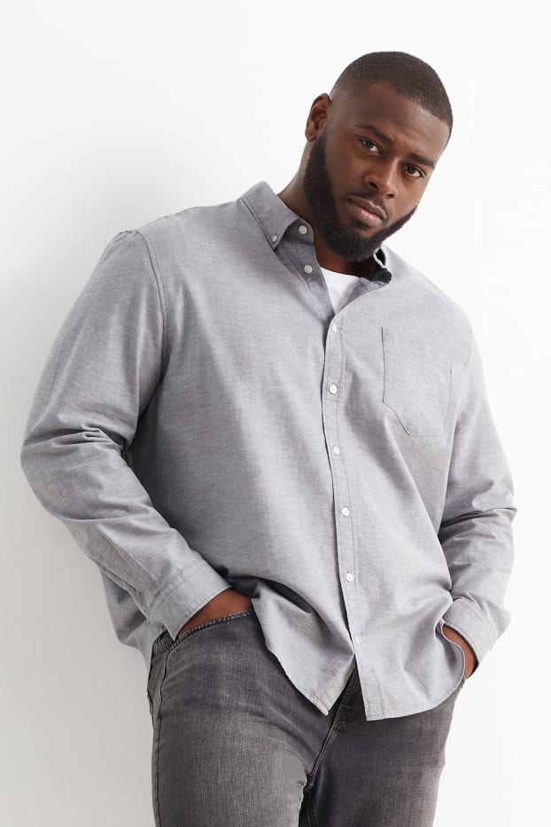 Hommes - Chemise oxford - regular fit - col button-down - gris