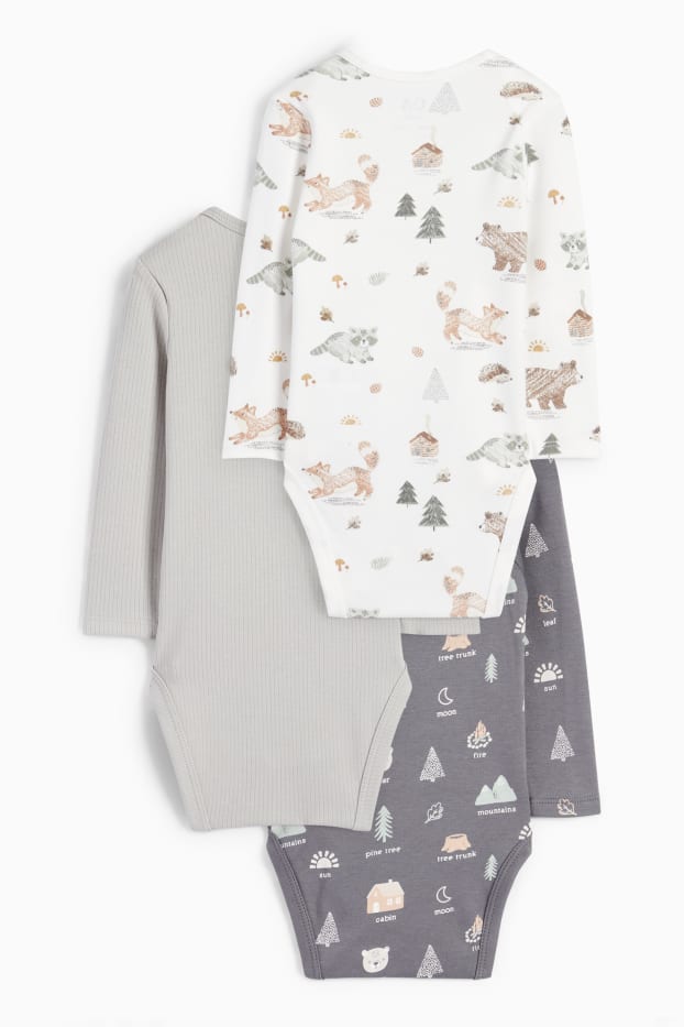 Unisexe - Lot de 3 - animaux de la forêt - bodys pour bébé - gris