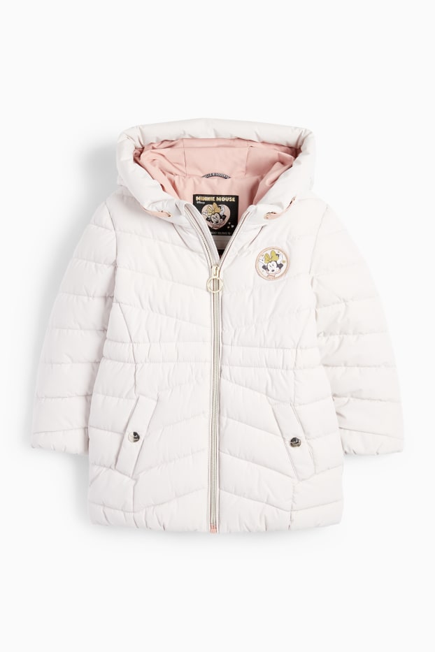 Children Girls - Minnie Mouse - quilted coat with hood - water-repellent - light beige