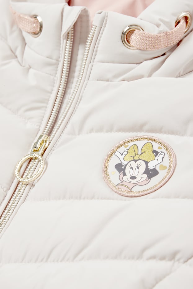 Children Girls - Minnie Mouse - quilted coat with hood - water-repellent - light beige