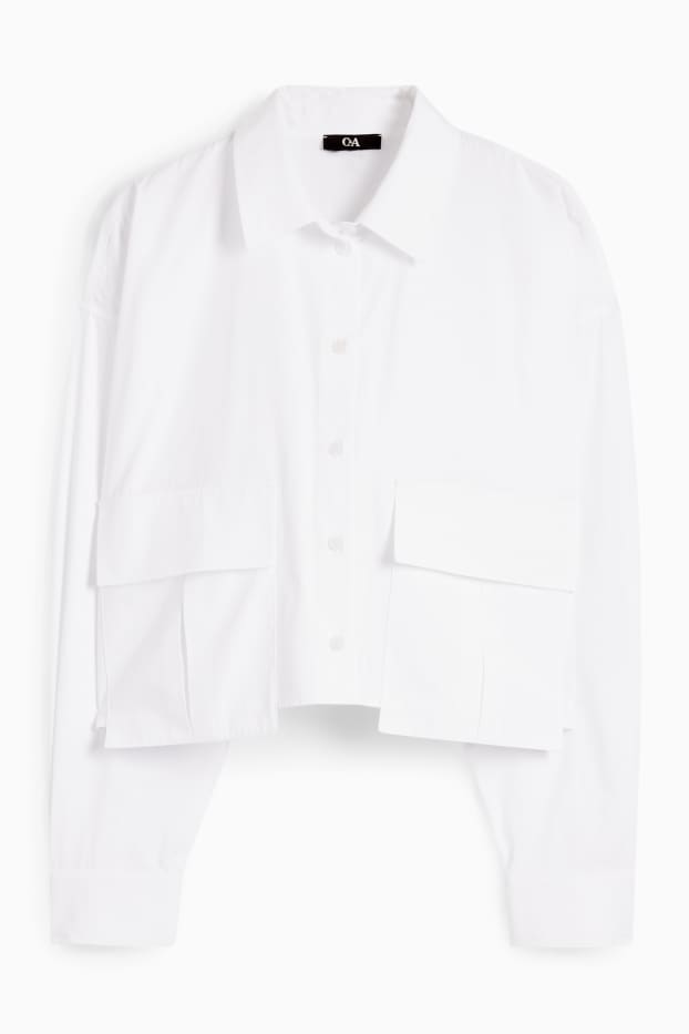 Femmes - Chemisier en popeline court - blanc