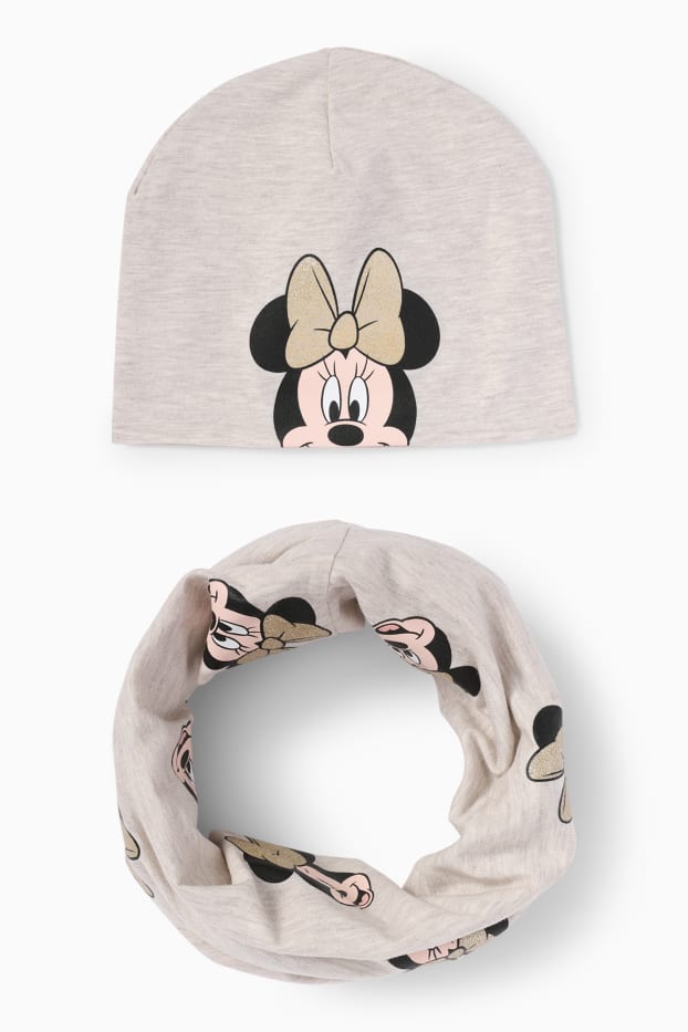 Kinder Mädchen - Minne Maus - Set - Mütze und Loop Schal - 2 teilig - beige-melange