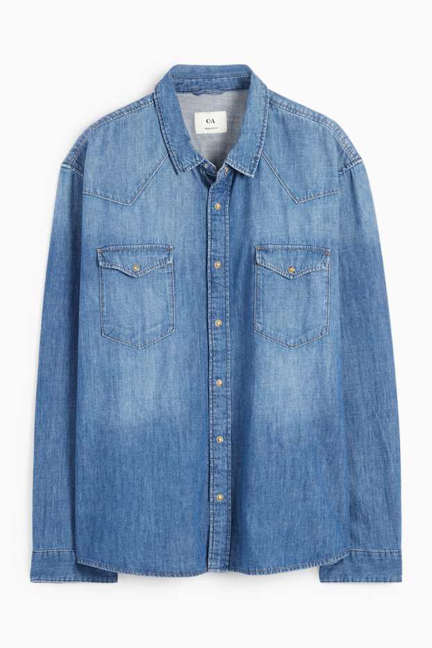 Men - Denim shirt - regular fit - Kent collar - blue denim