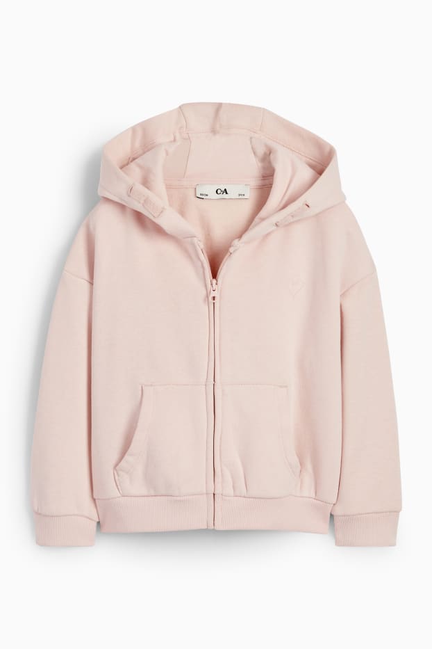 Enfants filles - Cœur - Sweat zippé en molleton avec capuche - rose