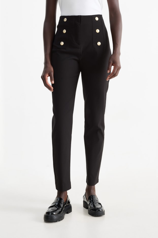 Femmes - Pantalon en toile - high waist - slim fit - noir