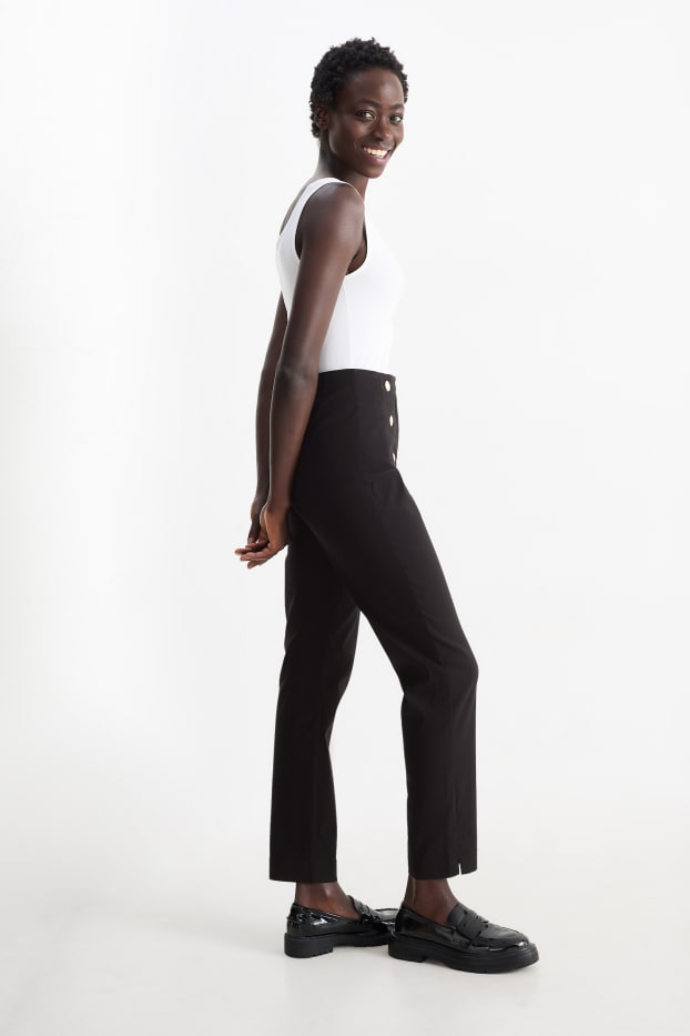 Femmes - Pantalon en toile - high waist - slim fit - noir
