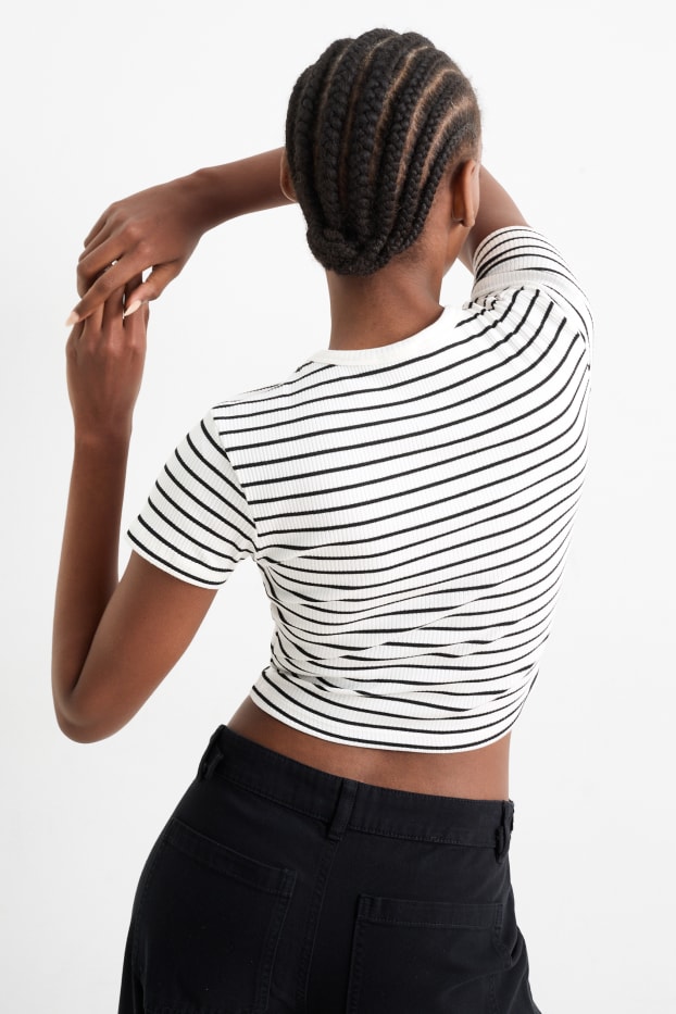 Dames - Kort T-shirt - gestreept - wit