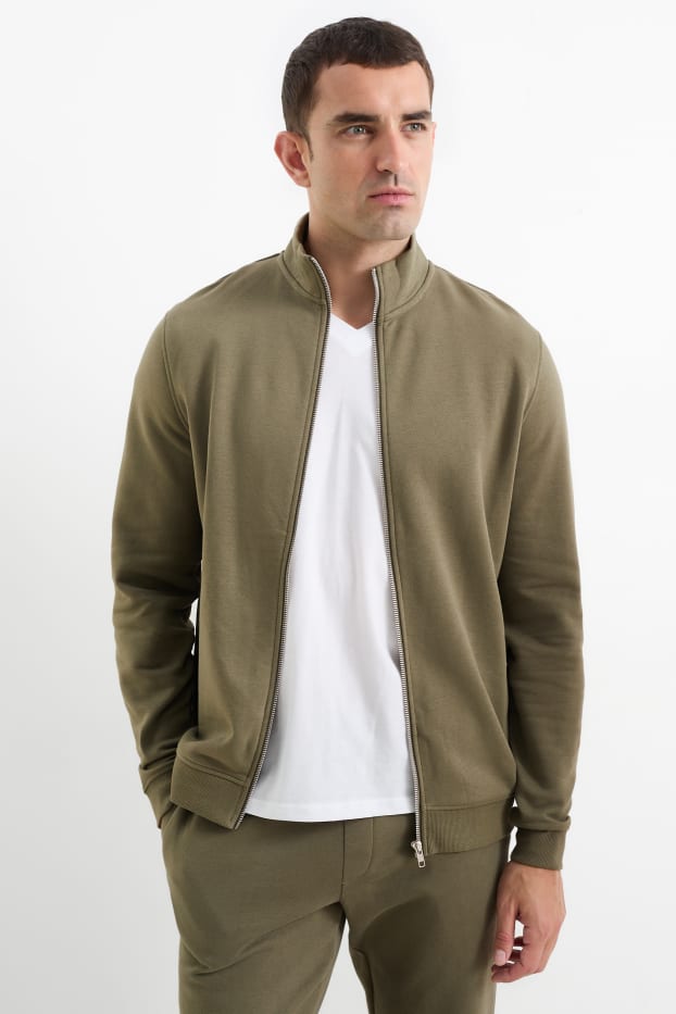 Hommes - Sweat zippé en molleton - vert foncé
