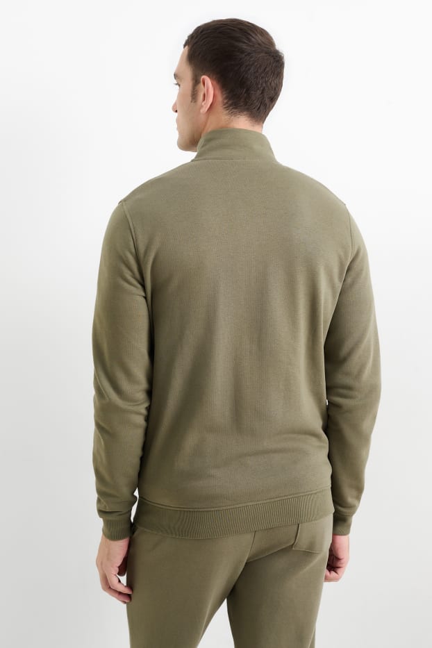 Hommes - Sweat zippé en molleton - vert foncé