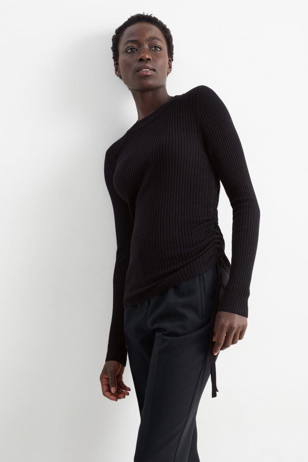 Femmes - Pullover - finition côtelée - noir