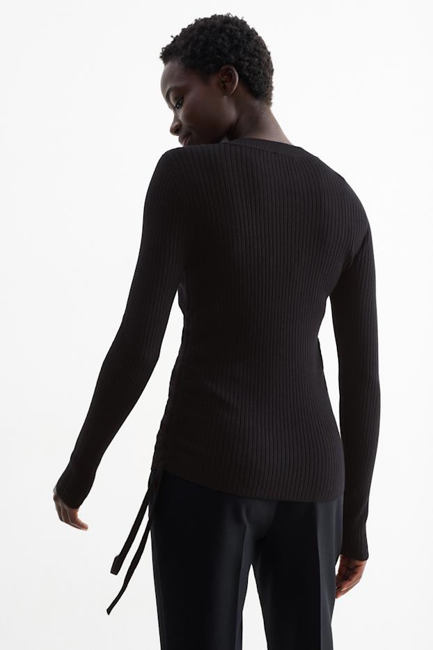 Femmes - Pullover - finition côtelée - noir