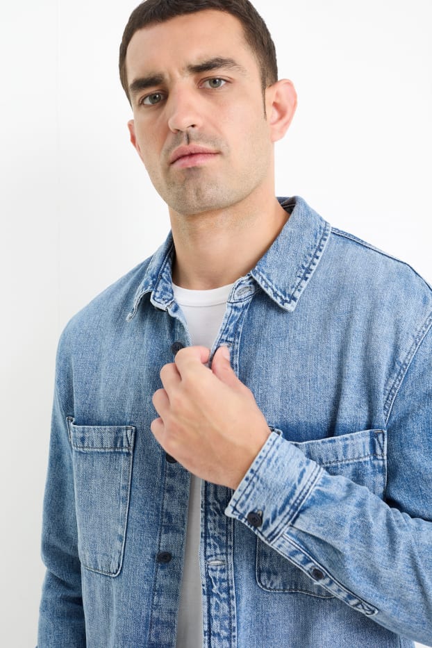 Men - Denim shirt - regular fit - kent collar - blue denim