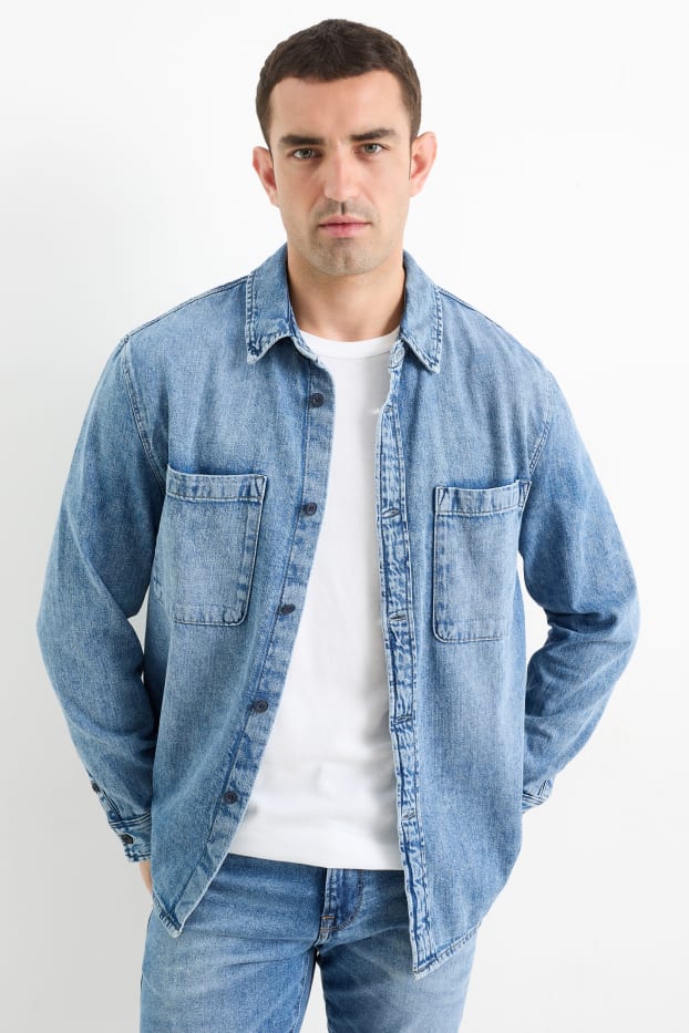 Men - Denim shirt - regular fit - kent collar - blue denim