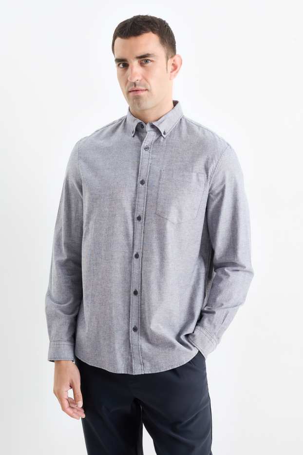 Herren - Hemd - Regular Fit - Button-down - grau