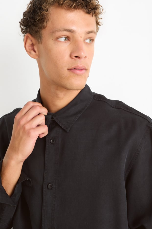 Uomo - Camicia - relaxed fit - collo all'italiana - nero
