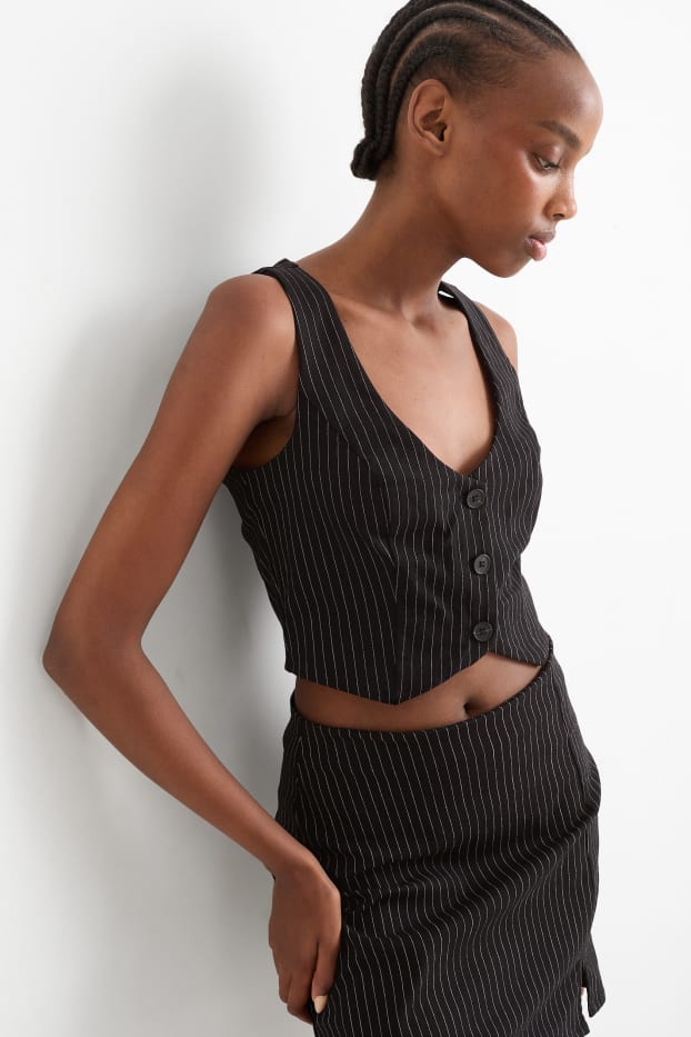 Damen - Crop Weste - Nadelstreifen - schwarz