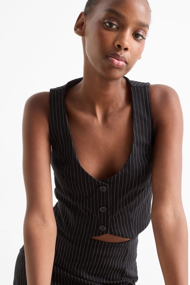 Damen - Crop Weste - Nadelstreifen - schwarz