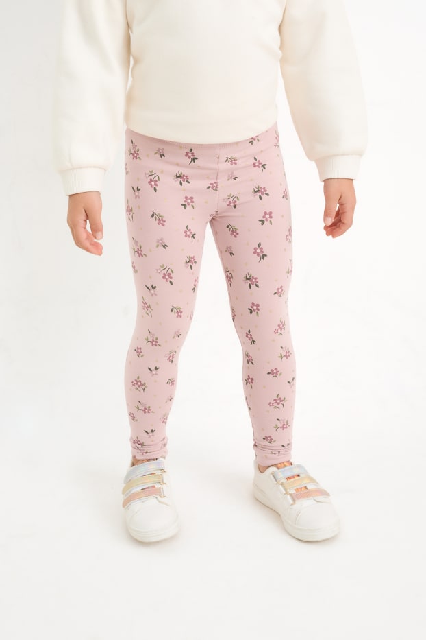 Kinderen: meisjes - Set van 5 - bloemen - thermolegging - roze