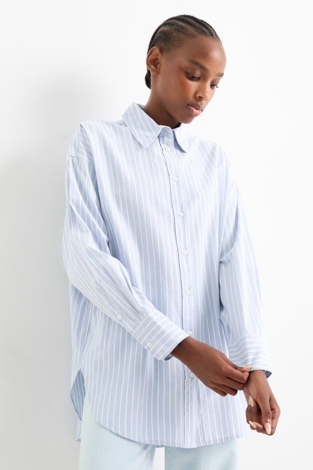 Damen - Bluse - gestreift - hellblau