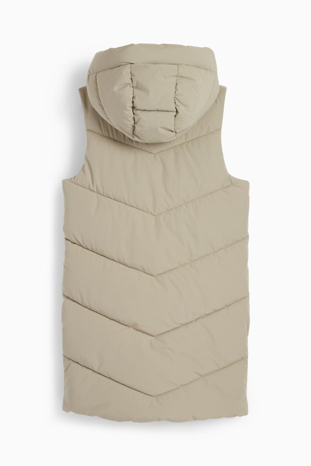 Enfants filles - Longue doudoune sans manches à capuche - déperlante - vert / gris