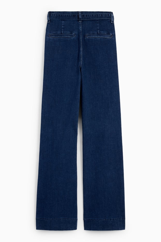 Femei - Flared jeans cu curea - talie înaltă - LYCRA® - denim-albastru