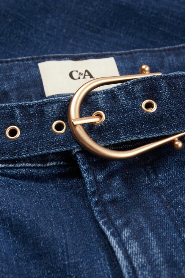 Femei - Flared jeans cu curea - talie înaltă - LYCRA® - denim-albastru