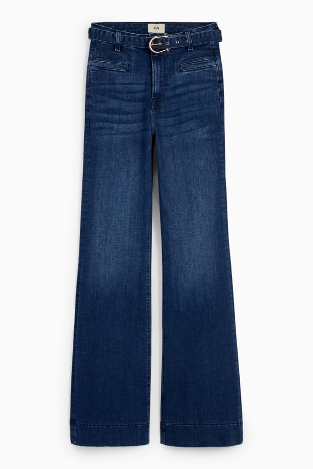 Femei - Flared jeans cu curea - talie înaltă - LYCRA® - denim-albastru