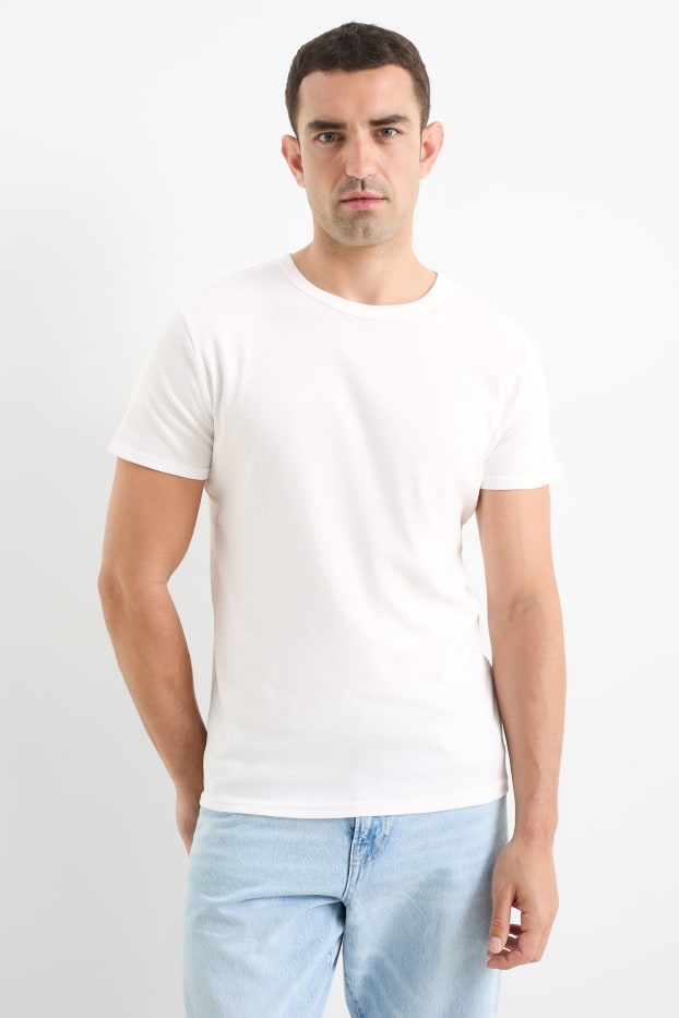 Herren - T-Shirt - Slim Fit - Feinripp - weiß