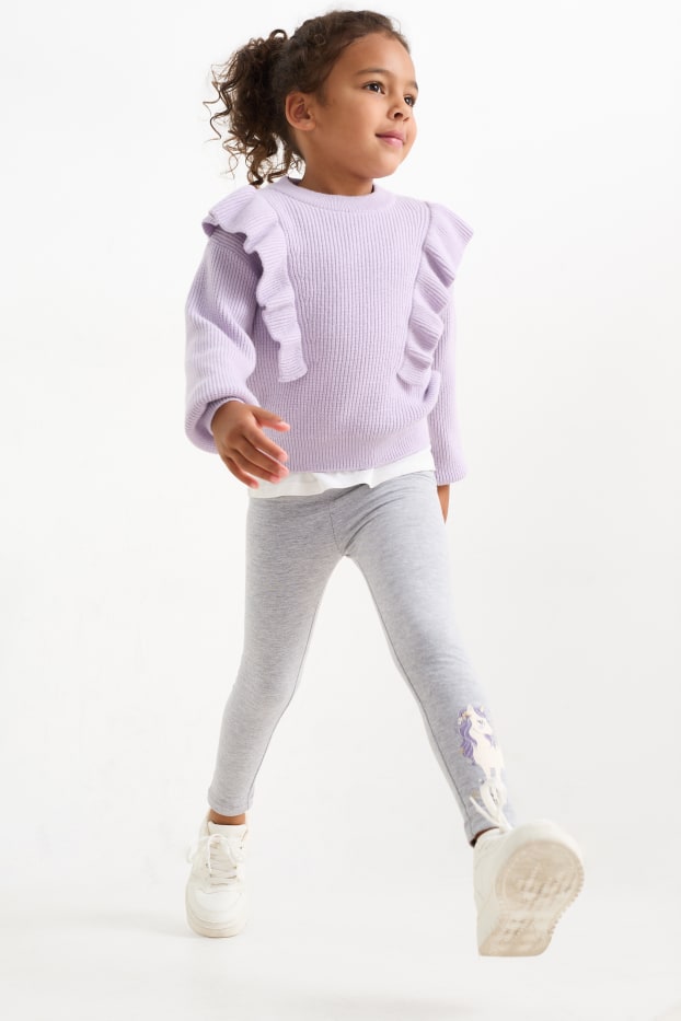 Enfants filles - Lot de 5 - licornes - leggings chauds - gris / violet