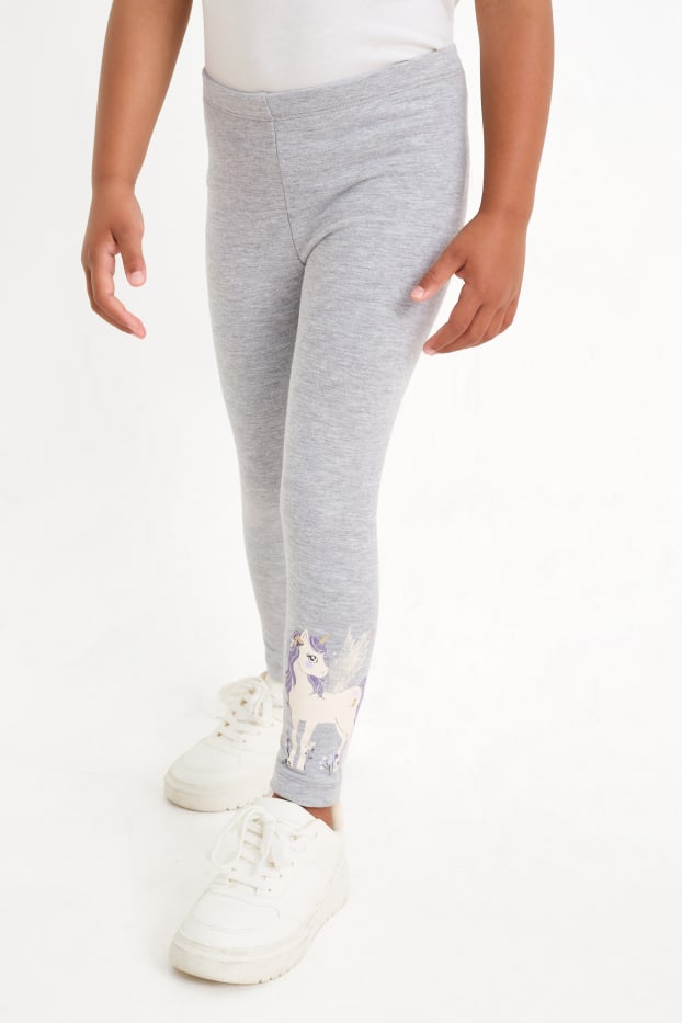 Enfants filles - Lot de 5 - licornes - leggings chauds - gris / violet