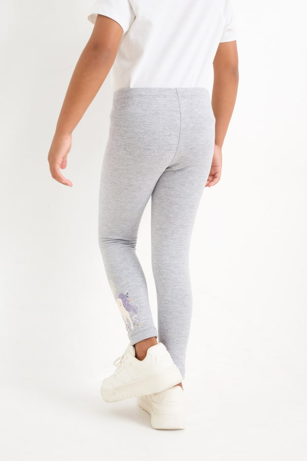 Enfants filles - Lot de 5 - licornes - leggings chauds - gris / violet